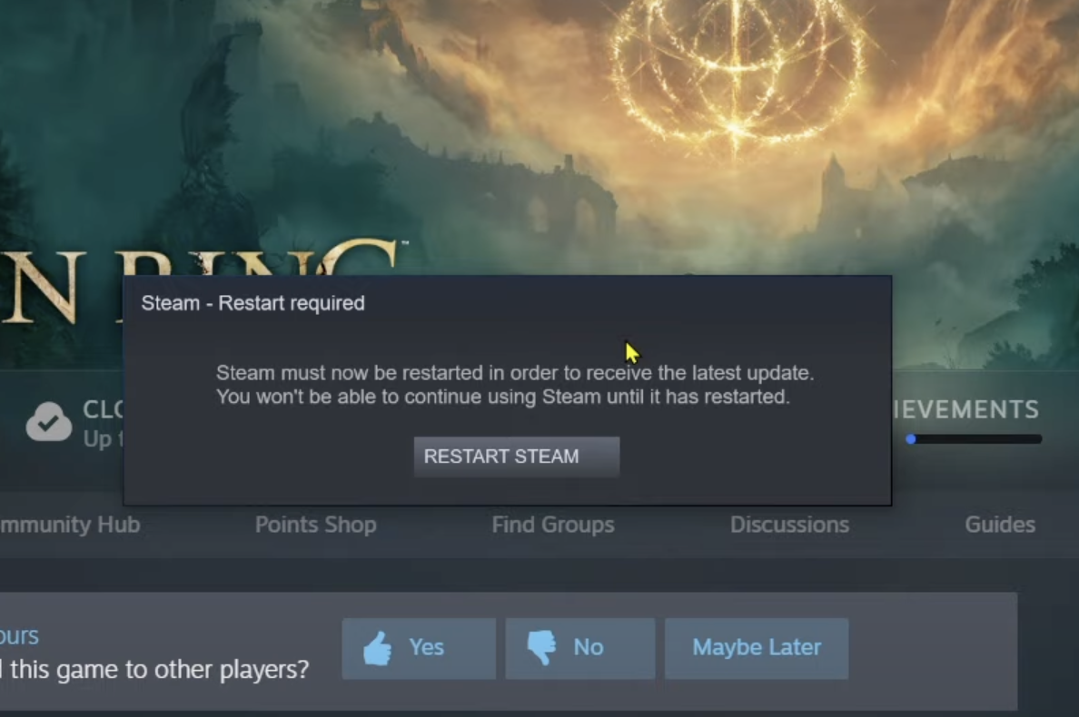 Steam Restart required says Elden Ring [Fixed]