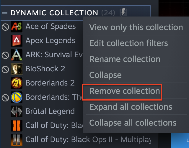 remove collection on steam